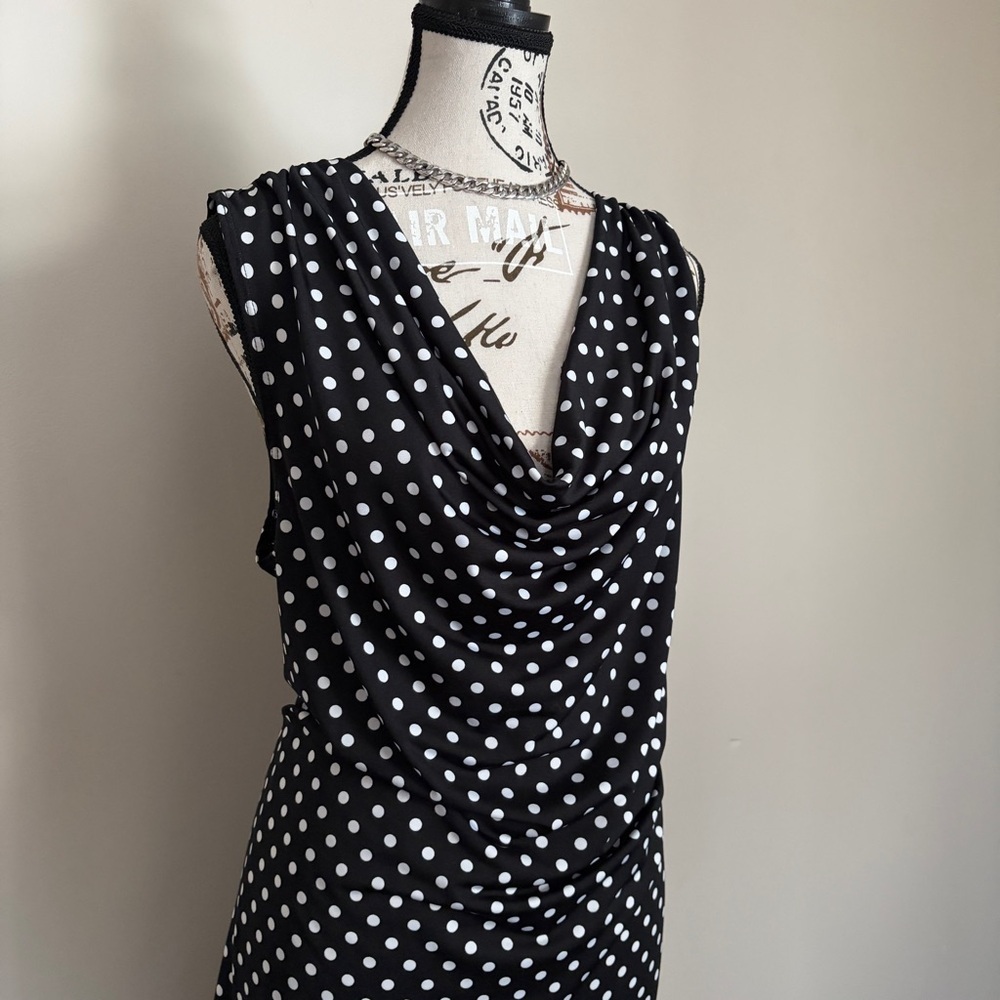 Y2K Jessica Black Polka Dot Cowl Neck Mini Dress Vintage 2000s - Picture 2 of 9